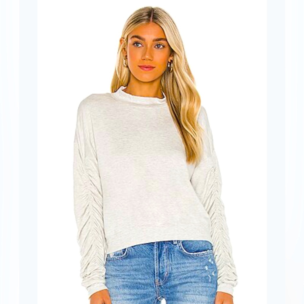 LNA Panama ruched sleeve crew neck sweatshirt- Size L